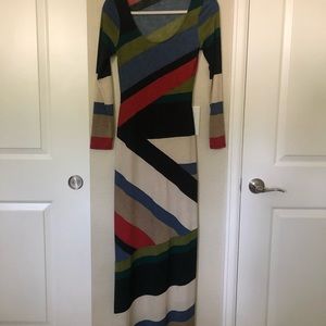Geometric Multi Colored Long Sleeve Maxi Dress